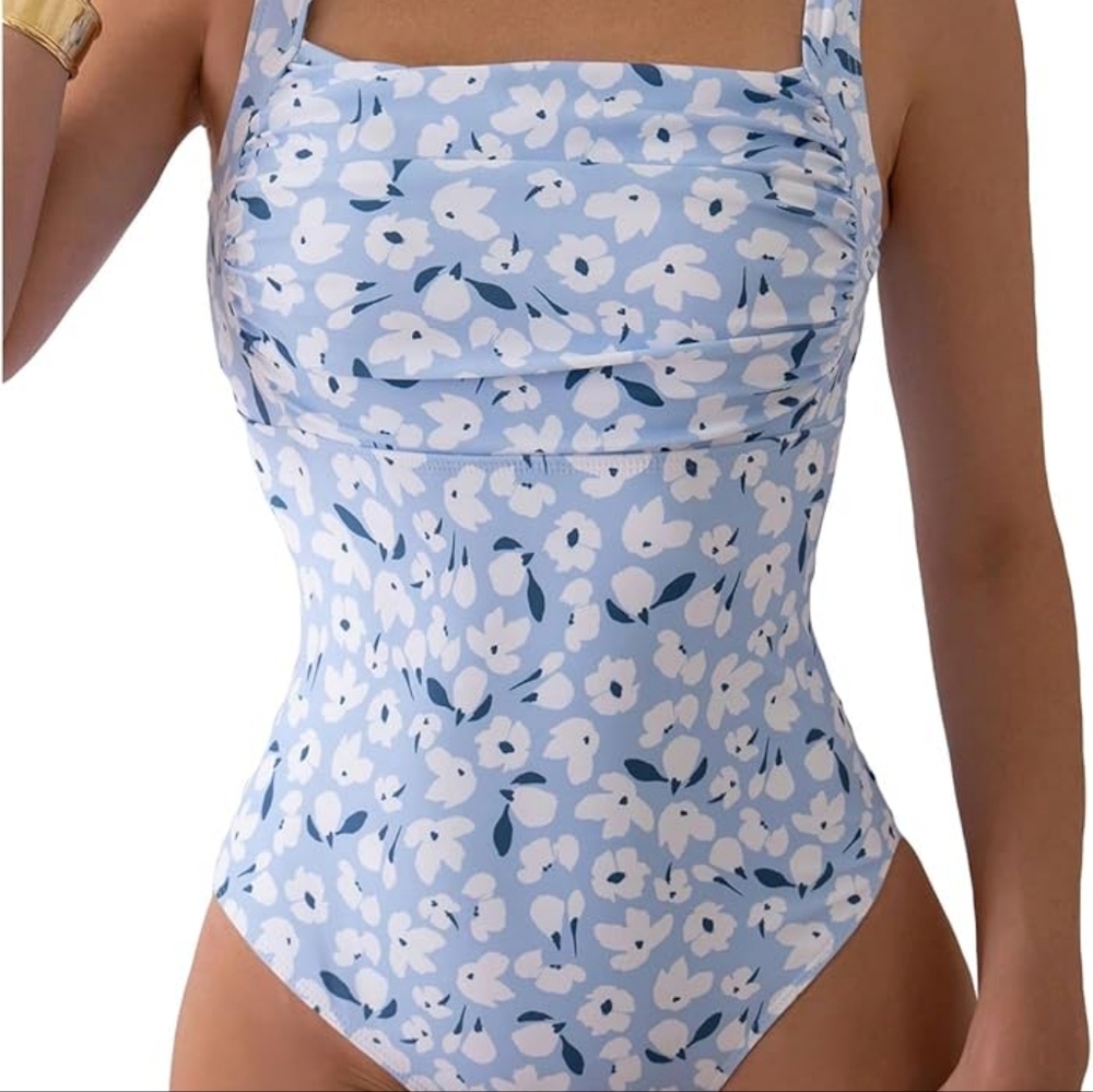 Floerns  Floral Print Square Neck Ruched Bust One Piece Swimsuit bathing Xs New